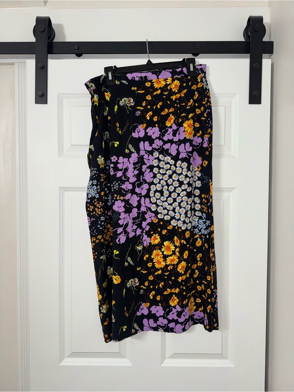 ASOS Black Maxi Skirt with Purple & Yellow Floral Print (small tear)